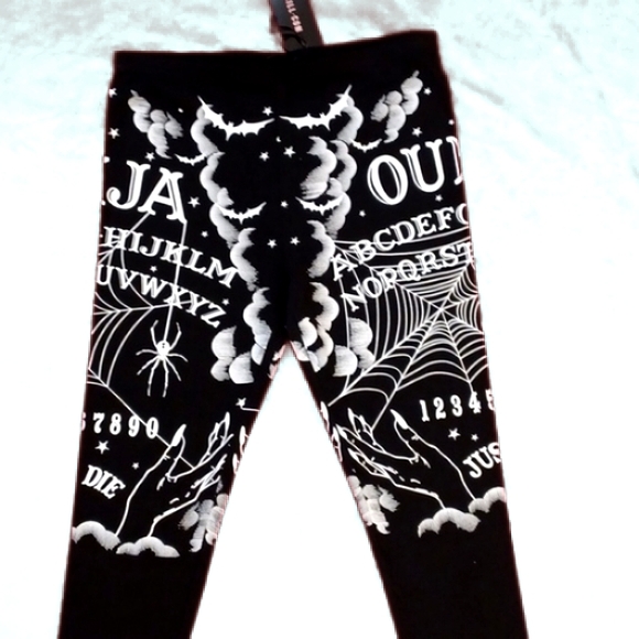 DOLLSKILL TRICKZ N TREATZ CALLING ALL SPIRITS OUIJA LEGGINGS XXL BLACK/WHITE - Picture 2 of 13